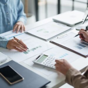Couple calculating finances