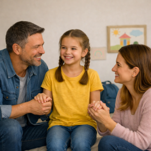 Father and Mother holding daughters hands
