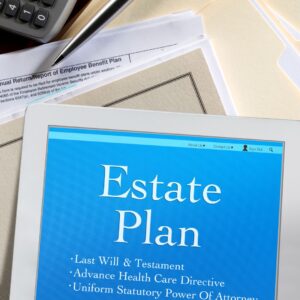 Paper with Estate Plan listed on it