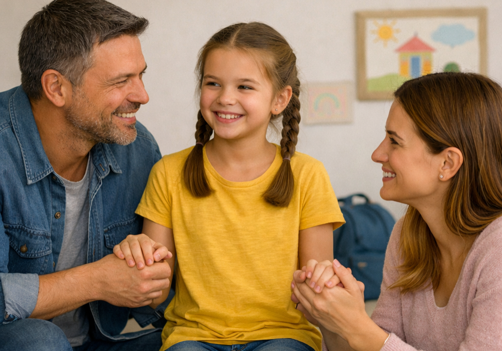 Father and Mother holding daughters hands