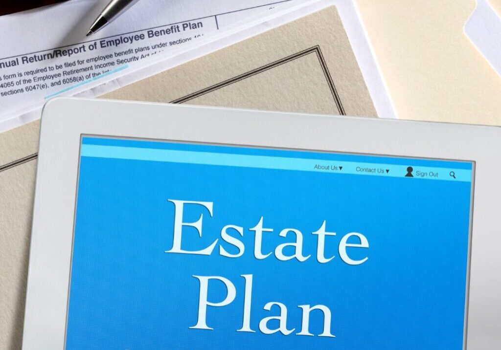 Paper with Estate Plan listed on it