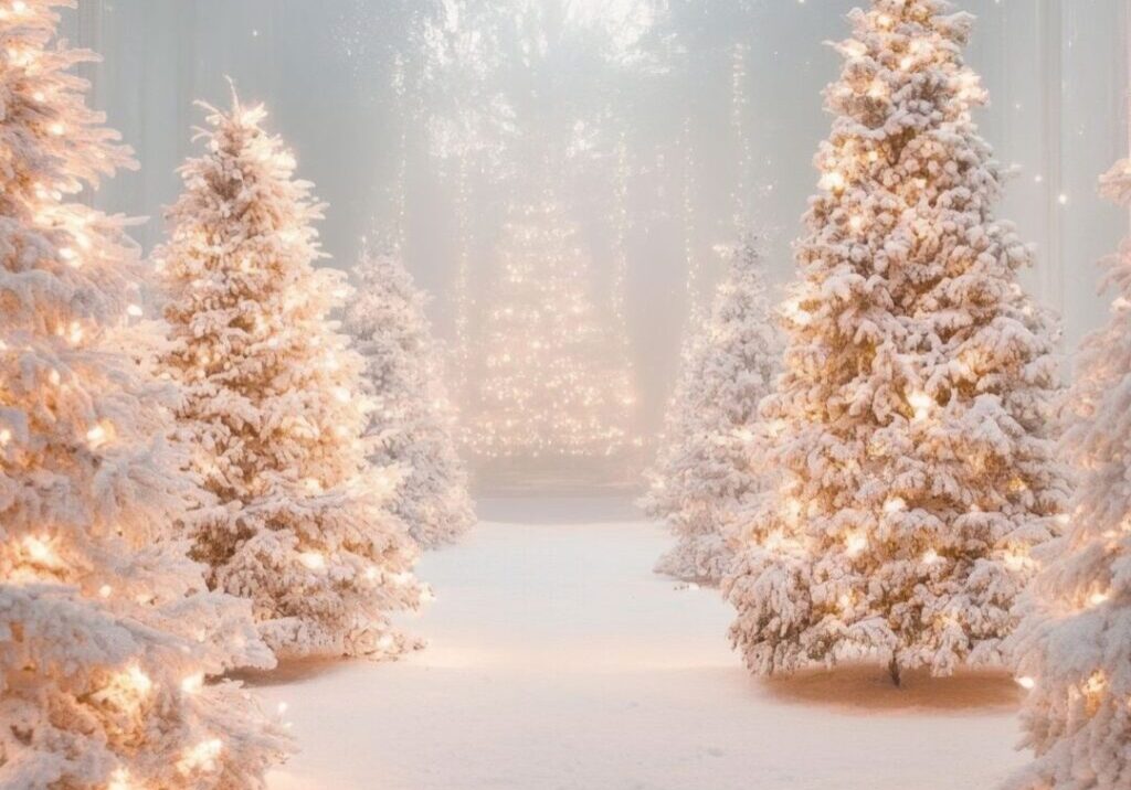 White Christmas trees with snow